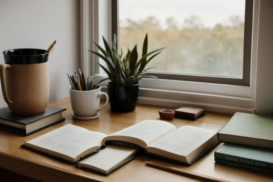 Mano escribiendo apuntes de ansiedad y reset mental en un cuaderno de tapa rugosa