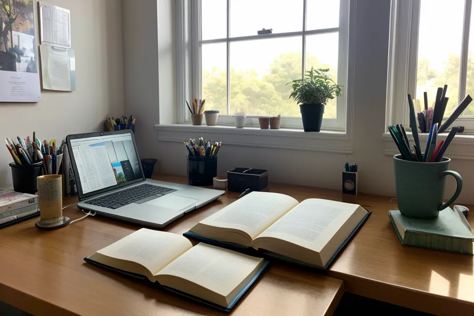 Concentración al leer con ansiedad: libro abierto sobre una mesa por la tarde